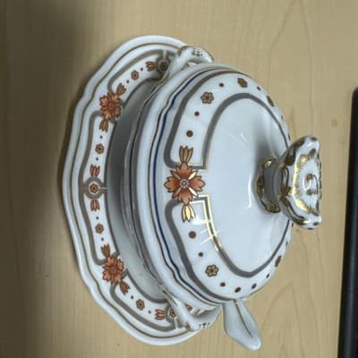 Richard Ginori Antique Rose Amalfi Covered Mustard Jar Pot & Saucer w/ Spoon - Thumbnail 2