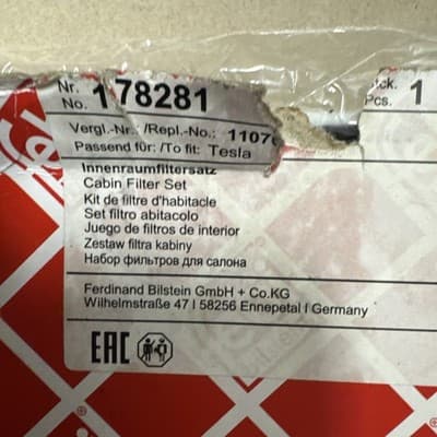Part #: FEB 178281Line: Febi Bilstein Tesla Cabin Air Filter Germany - Thumbnail 2