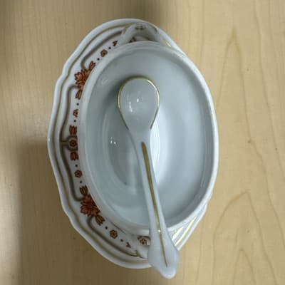 Richard Ginori Antique Rose Amalfi Covered Mustard Jar Pot & Saucer w/ Spoon - Thumbnail 3