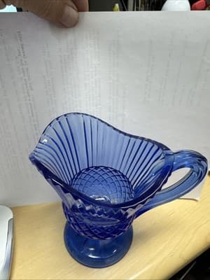 Avon Glass Pitcher Vintage Fostoria Glass Pitcher Cobalt Blue 1970s Mt. Vernon - Thumbnail 2