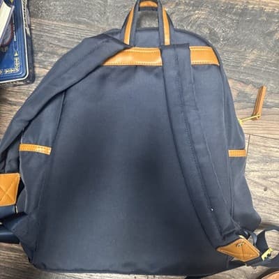 ADRIENNE VITTADINI NAVY BLUE NYLON,BROWN TRIM,GOLD ZIPPER,BACKPACK BAG-MSRP $190 - Thumbnail 2