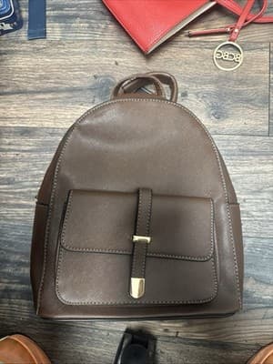 Faux Leather Backpack Purse Bag Gold zipper accent - Image 1