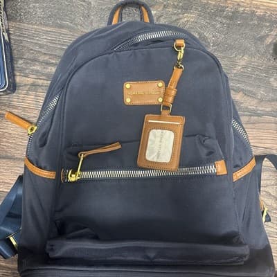 ADRIENNE VITTADINI NAVY BLUE NYLON,BROWN TRIM,GOLD ZIPPER,BACKPACK BAG-MSRP $190 - Image 1