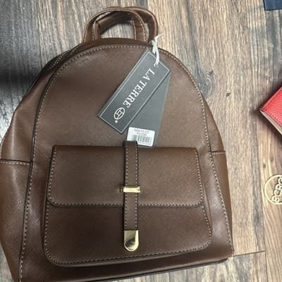 Faux Leather Backpack Purse Bag Gold zipper accent - Thumbnail 4