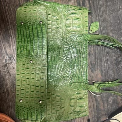 i santi Crocodile Embossed Leather Shoulder Bag Made in Italy - Thumbnail 4