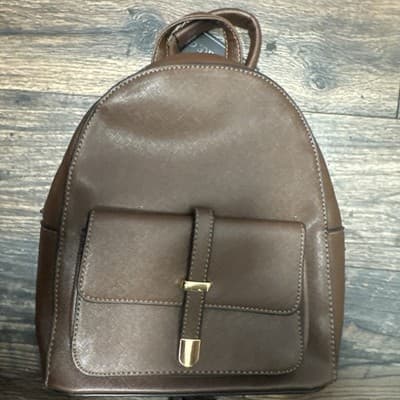 Faux Leather Backpack Purse Bag Gold zipper accent - Thumbnail 2
