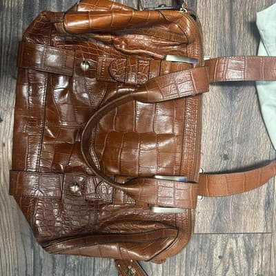 Maxx New York Handbag Brown Croco Embossed Leather Shoulder Bag - Thumbnail 2