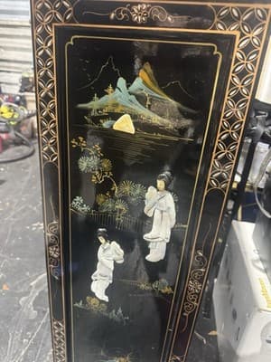 Elegant Chinese Chinoiserie Black Lacquer & Mother of Pearl Cabinet 3x2x1 Ft - Thumbnail 5