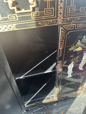 Elegant Chinese Chinoiserie Black Lacquer & Mother of Pearl Cabinet 3x2x1 Ft - Thumbnail 11