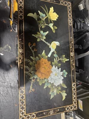 Elegant Chinese Chinoiserie Black Lacquer & Mother of Pearl Cabinet 3x2x1 Ft - Thumbnail 2