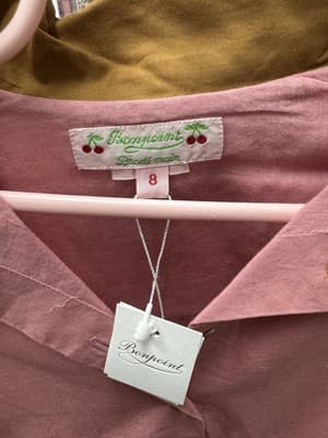 NWT Bonpoint Girl's Fatine Dress Long Sleeve Button Up Shirt Style Pink Tan 8 - Thumbnail 2