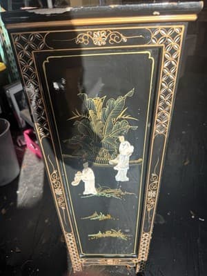 Elegant Chinese Chinoiserie Black Lacquer & Mother of Pearl Cabinet 3x2x1 Ft - Thumbnail 13