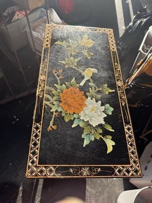 Elegant Chinese Chinoiserie Black Lacquer & Mother of Pearl Cabinet 3x2x1 Ft - Thumbnail 15
