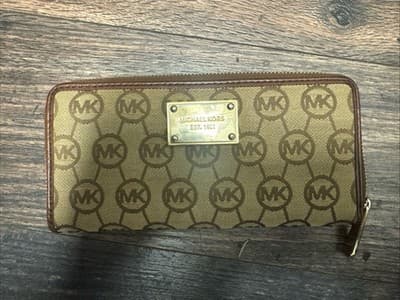 Michael Kors Brown Logo Zip-Around Wallet with Credit Card Organizer for Women - Image 1