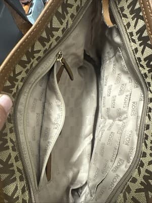 MICHAEL KORS Beige/Brown Signature Canvas Leather Kempton Tote Bag AUTHENTIC - Thumbnail 6