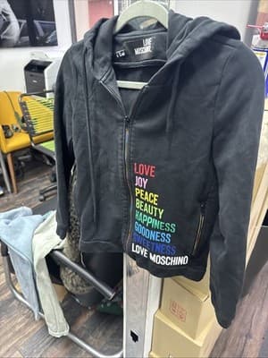 Love Moschino Black Hoodie Jacket Zip Up Sweatshirt Logo Graphic Size 4 - Image 1