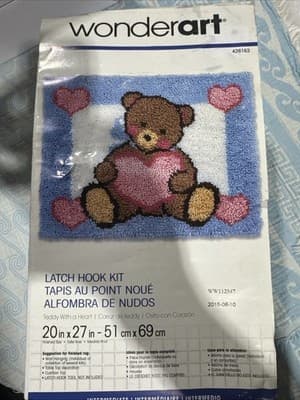 Wonderart Latch Hook Kit 20x27 Teddy With Heart New - Image 1