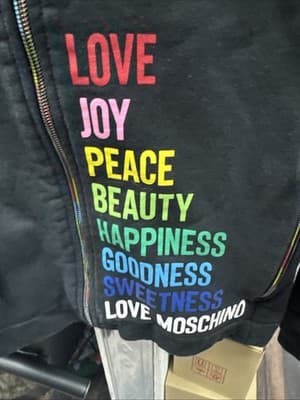 Love Moschino Black Hoodie Jacket Zip Up Sweatshirt Logo Graphic Size 4 - Thumbnail 4