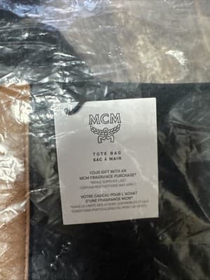 MCM Tote Bag NEW Black Tan Faux Leather Embossed Logo Sealed - Thumbnail 2