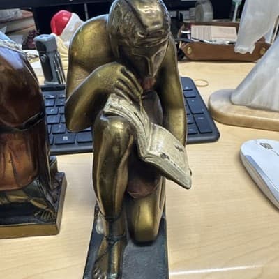 Antique c1921 Pompeian Bronze EXTREMELY RARE LITERATURE BOOKENDS - Thumbnail 4