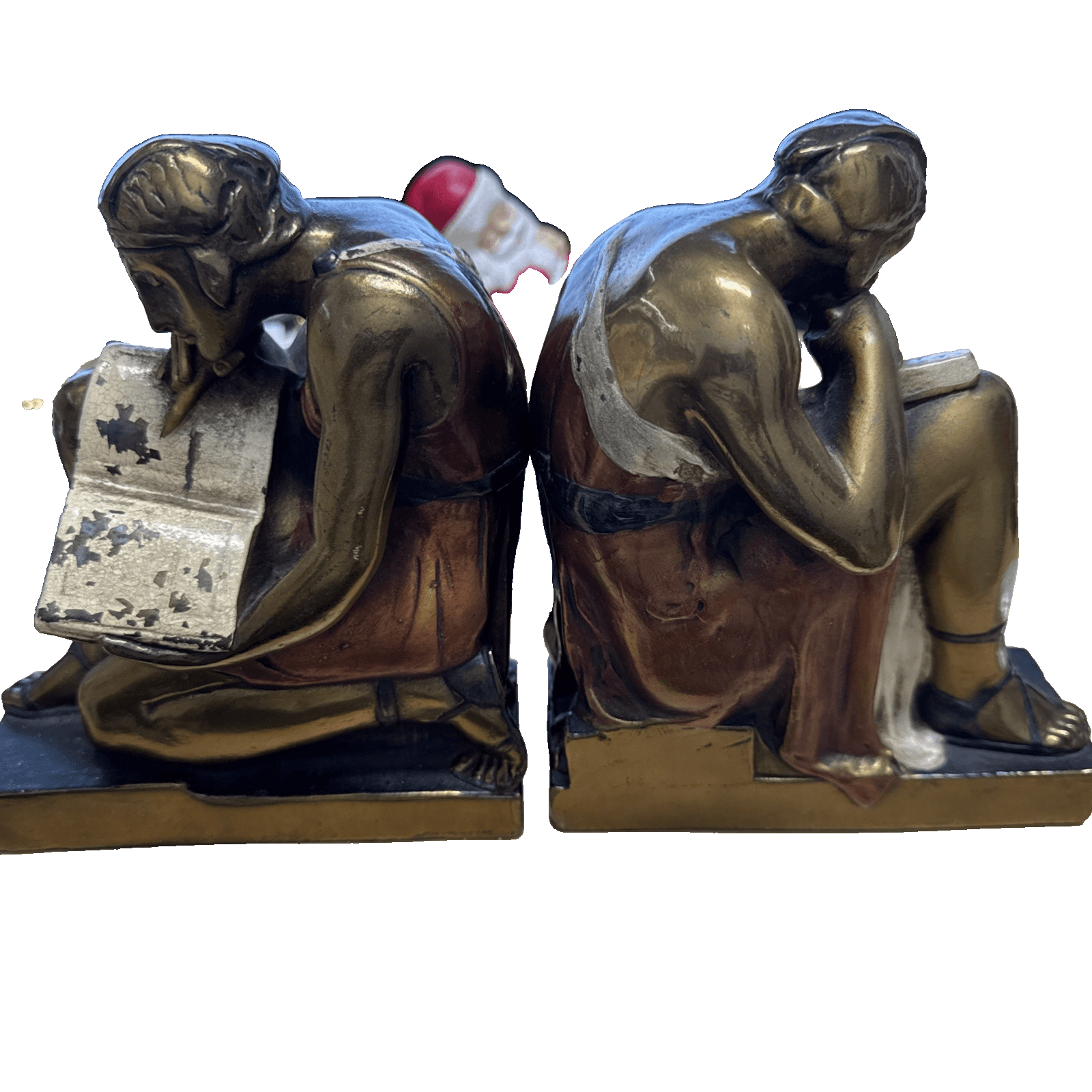 Antique c1921 Pompeian Bronze EXTREMELY RARE LITERATURE BOOKENDS - Image 1