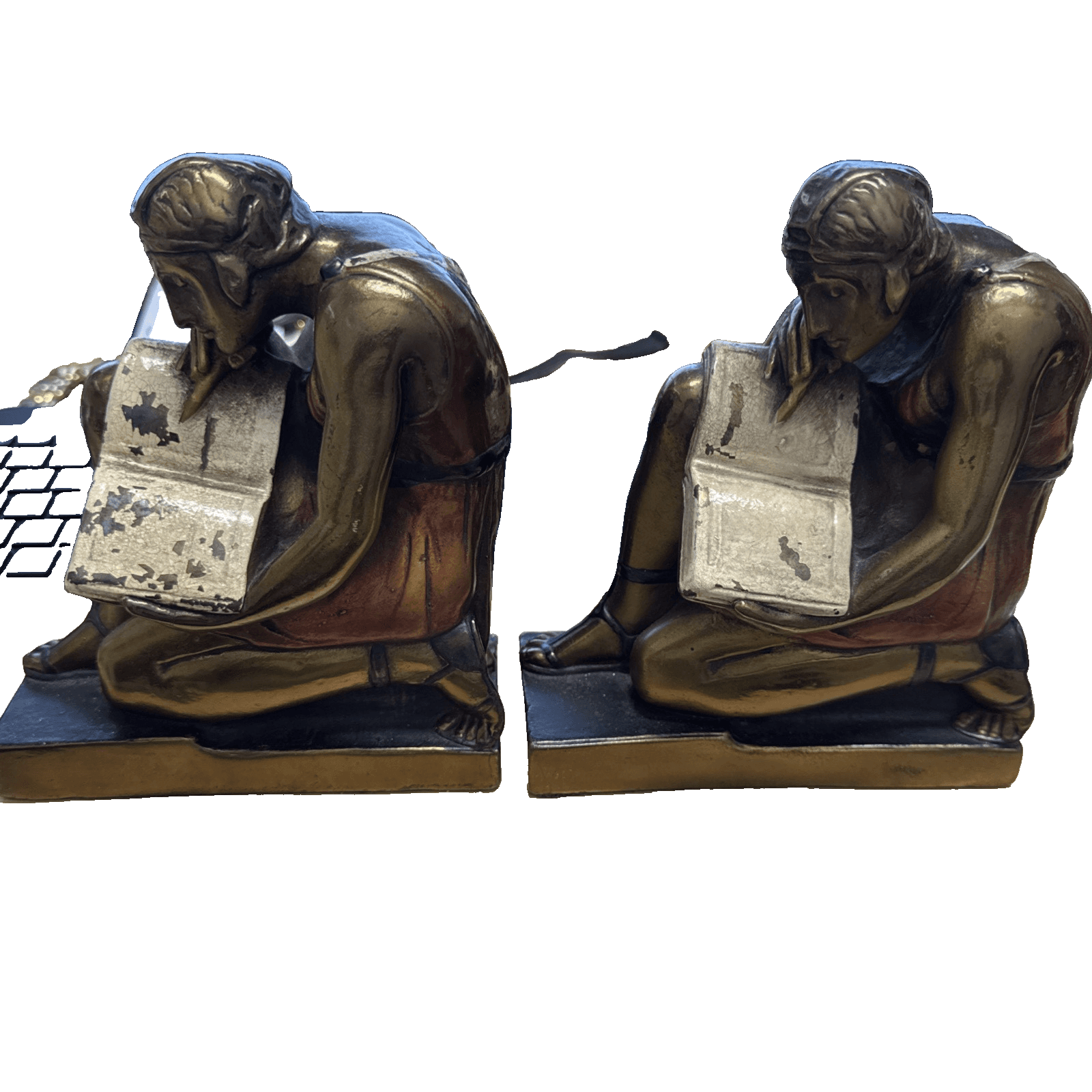 Antique c1921 Pompeian Bronze EXTREMELY RARE LITERATURE BOOKENDS - Thumbnail 5