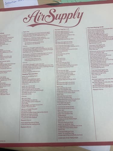 AIR SUPPLY The One That You Love 1981 ARISTA VINYL LP - Thumbnail 3