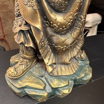 Chinese Feng Shui Pure Bronze Stand Guan Gong Yu Warrior God Dragon Knife Statue - Thumbnail 3