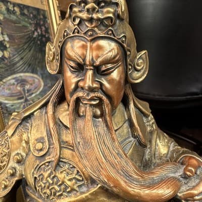 Chinese Feng Shui Pure Bronze Stand Guan Gong Yu Warrior God Dragon Knife Statue - Thumbnail 2