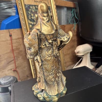 Chinese Feng Shui Pure Bronze Stand Guan Gong Yu Warrior God Dragon Knife Statue - Thumbnail 4