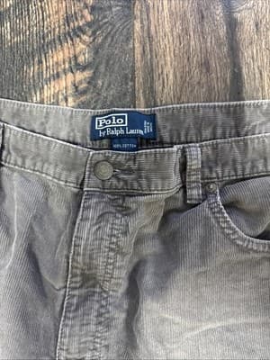 Polo Ralph Lauren Grey Corduroy Dungarees Straight Leg Regular Sz 42/30 - Thumbnail 2