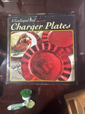 8 Scalloped Red Charger Plates New Plastic - Image 1