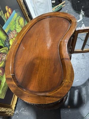 Kidney Shaped Tea / liquor Cabinet Table w/beveled glass & Wood Serving Tray - Thumbnail 4
