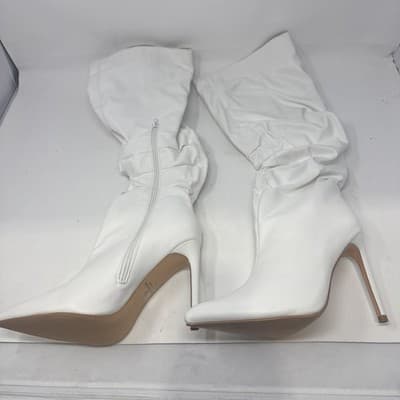 OLIVIA FERGUSON Thigh High Stiletto Boots 24" tall w/ 3.5 inch heel White 8.5 - Image 1