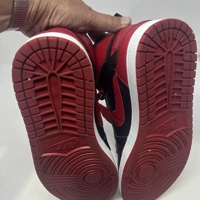 NIKE Shoes Sz 9.5- Red/White Jordan 1 High FlyEase Leather Black Toe No Box - Thumbnail 6