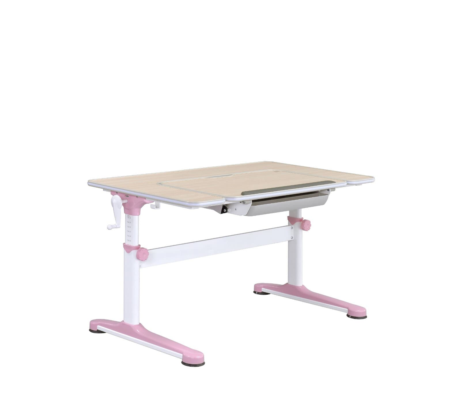Ergonomic U-Shaped Desk Top – Adjustable Kids Desk, White/Oak/Pink, Spacious & S - Image 1