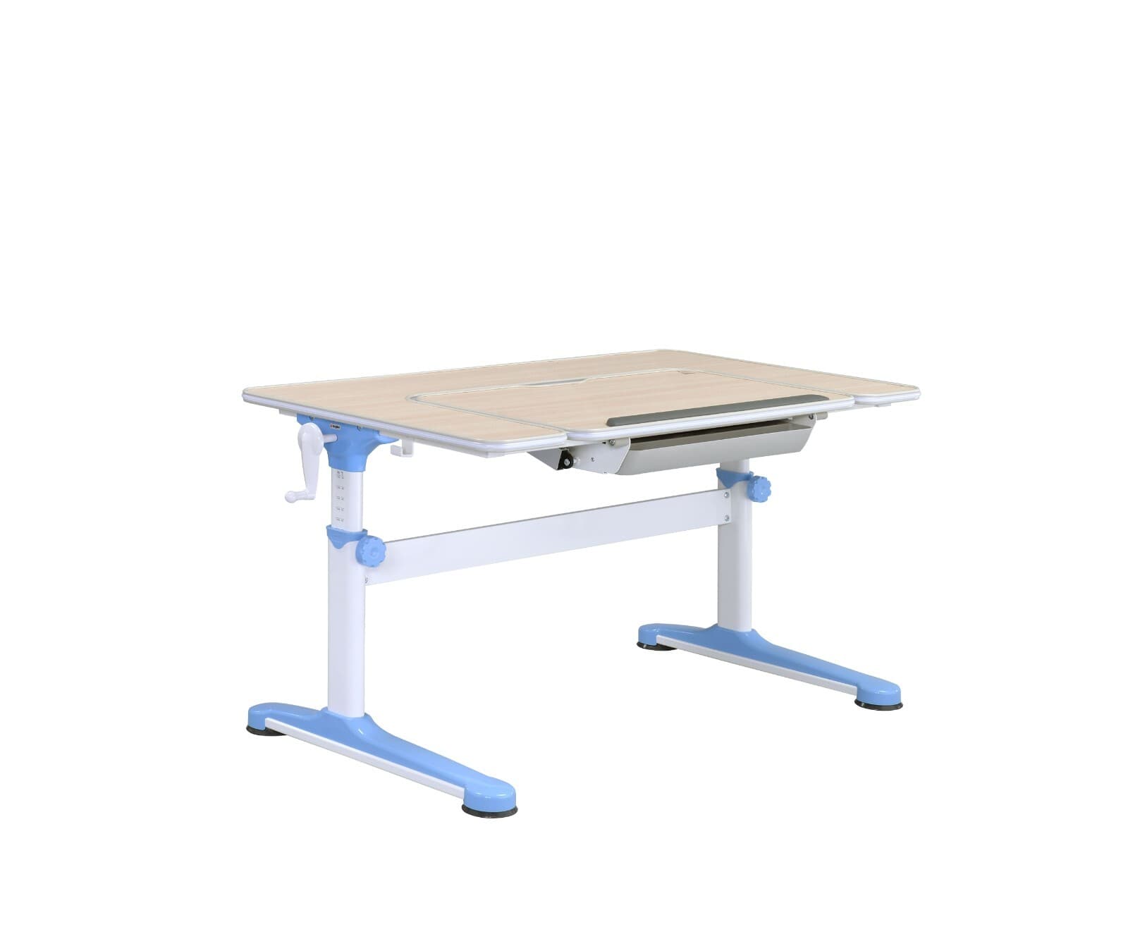 Ergonomic U-Shaped Desk Top – Adjustable Kids Desk, White/Oak/Blue, Spacious & M - Image 1