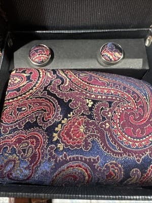 Tie and Cufflinks Gift Set 100% Silk - Thumbnail 2