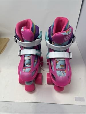 Girls' Adjustable Roller Derby Skates Unicorn Rainbow Design, Size J12-2 - Image 1