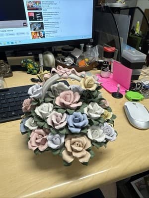 Hand Crafted Ceramic Roses Flower Basket, Home Décor, Albert E.Price - Image 1