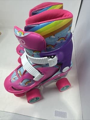 Girls' Adjustable Roller Derby Skates Unicorn Rainbow Design, Size J12-2 - Thumbnail 2