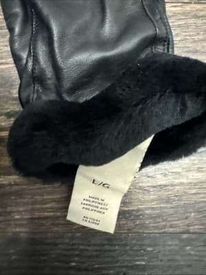 UGG $110 Fine leather Shearling Shorty gloves Color Dark Brown Size L/G - Thumbnail 3