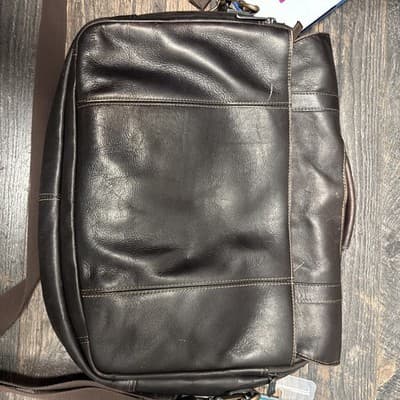 Kenneth Cole Reaction Messenger Bag Leather Brown Computer Book Classic - Thumbnail 3