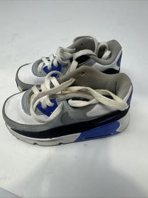 Nike Air Max 90 Youth Size 9 C - White/Gray/Black/Blue - Good Condition - Thumbnail 2