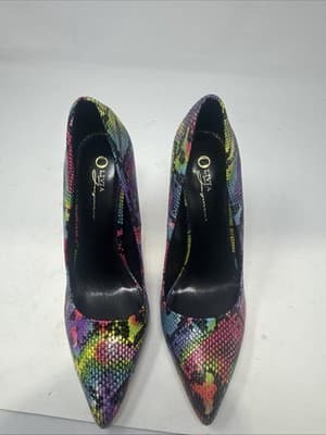 Olivia Snakeskin Multi-color Patchwork Pointed-Toe Stiletto Pumps - 8.5 - Image 1
