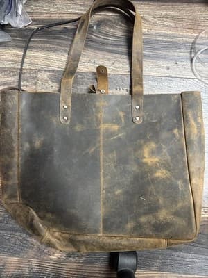 KomalC Leather Tote Bag Large Brown Distressed Shoulder 15 Travel Business - Thumbnail 2