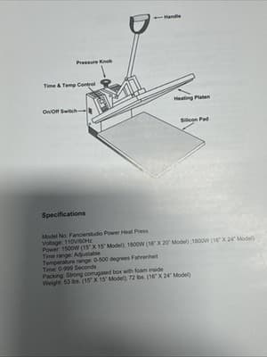 Fancierstudio Heat Press 15x15” T-Shirt Press Sublimation Press 1500w Brand New - Thumbnail 4