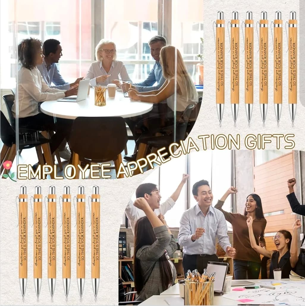 Motivational Bamboo Ballpoint Pens 10 Pack Employee Student Appreciation Gift - Thumbnail 2