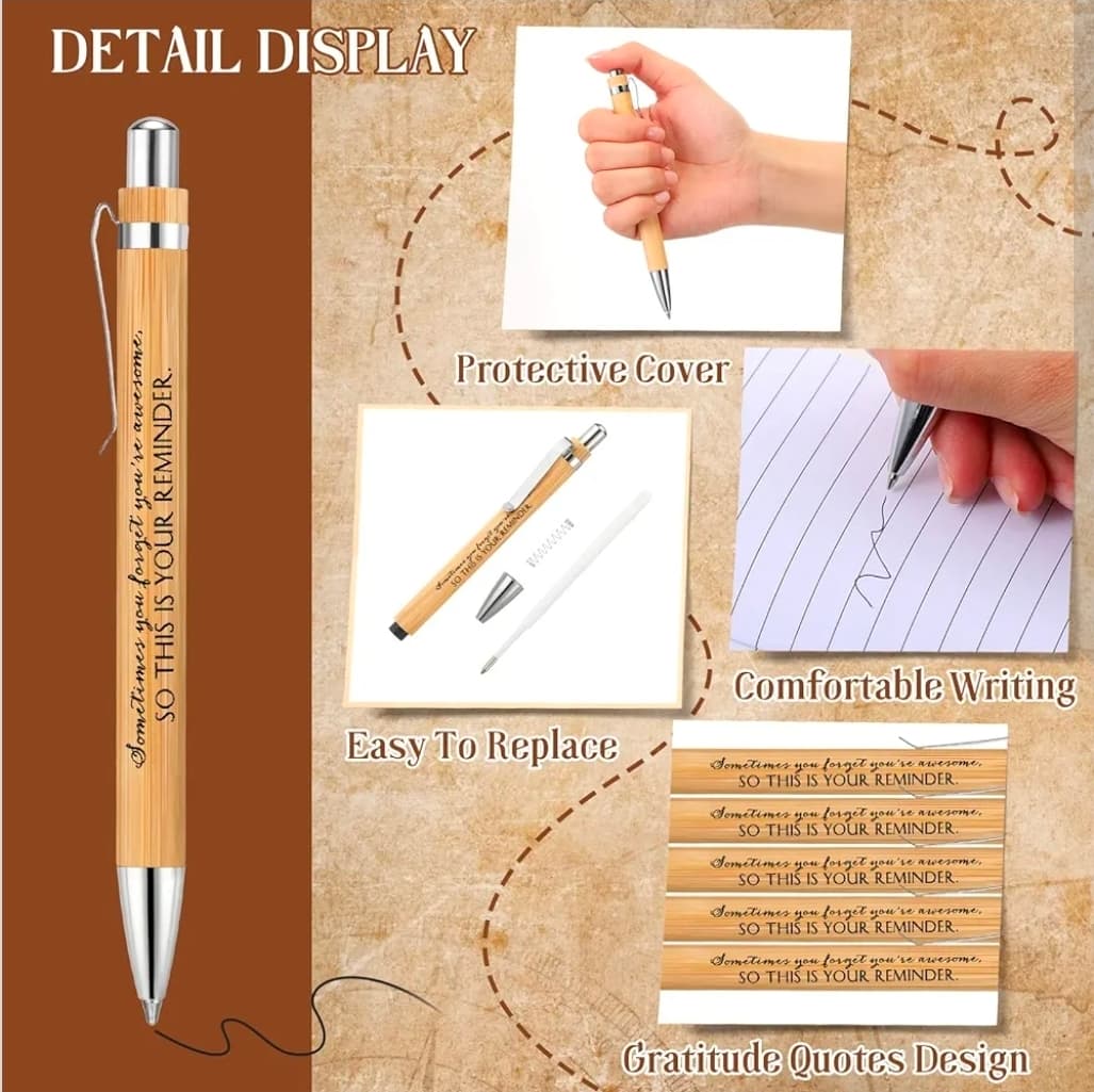 Motivational Bamboo Ballpoint Pens 10 Pack Employee Student Appreciation Gift - Thumbnail 6