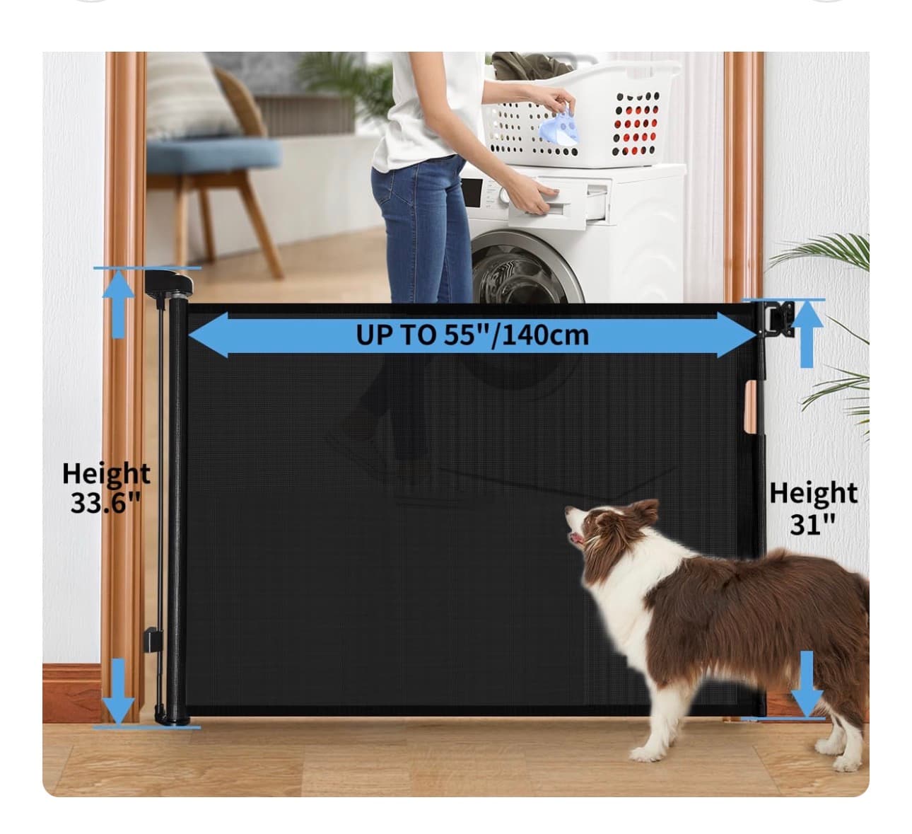 Retractable Safety Gate for Pets and Babies, 33.6" x 55" - Thumbnail 2